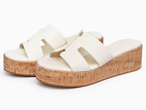 Image of Coutgo Women's Platform Wedge Sandals Open Toe Slip On Slides Cork Heeled Cutout Comfortable Summer Shoes