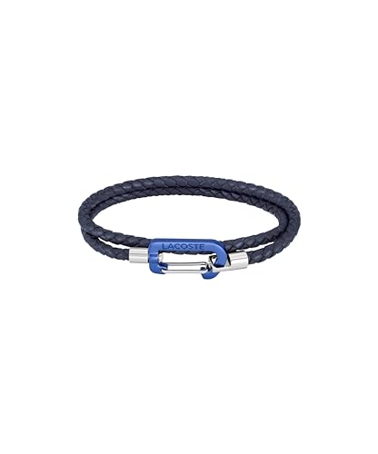 Lacoste Matt Men's Double Wrap Braided Leather Cord Jewelry Bracelet, Carabiner Closure, For a Sophisticated Look