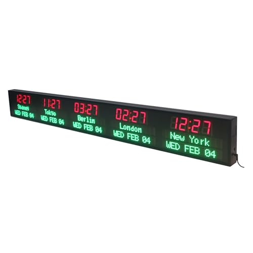 World Time Zones Clock, 5 Cities World Wall Clock with Automatic Date Display, APP Edit City Name and Time, 3 Brightness Adjustable, All-Aluminum Shell, for Bank, Enterprises, Hotels, Offices
