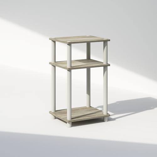 Image of Furinno Just 3-Tier Turn-N-Tube Open Storage Nightstand, 1-Pack, Plastic Poles, Sonoma Oak /White