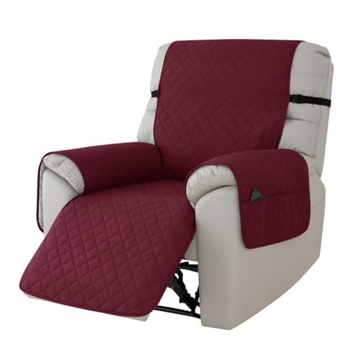 Highdi Liegesofa Sesselbezug, Gesteppt Sesselschoner mit Taschen, Anti-Flecken Liegestuhlbezug, Relaxsessel Sesselauflage Relax, Sesselbezüge wasserdichte für Hunde Haustiere (Rotwein)