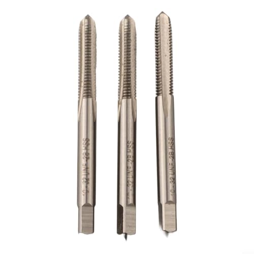 3 machos de roscar de ranura en espiral 10-32 de acero rápido de alto rendimiento para agujeros pasantes y ciegos en metal, acero inoxidable, aluminio, cobre, latón, herramientas de roscar precisas