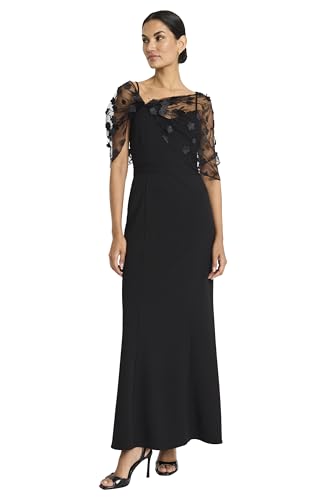 Maggy London Women's Empire Waist V-Back Formal Gown-Sheer Floral Applique Overlay-Evening Maxi Dress4