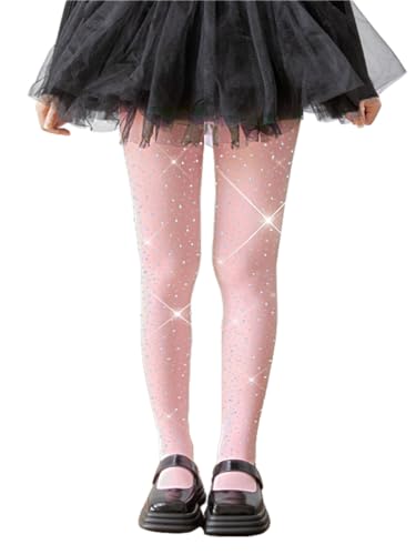 Image of LUCKELF Girls Glitter Tights, Soft Opaque Tights Sparkle Rhinestone Tights School Dress Dance Stockings