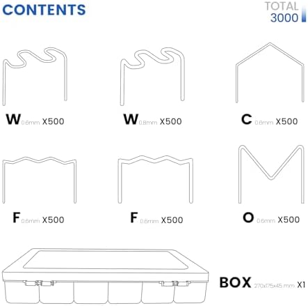 Allturn 3000 Plastic Welder Staples, Welding Staples, 6 Types for Repair All Car Bumpers, Plastic Cracks