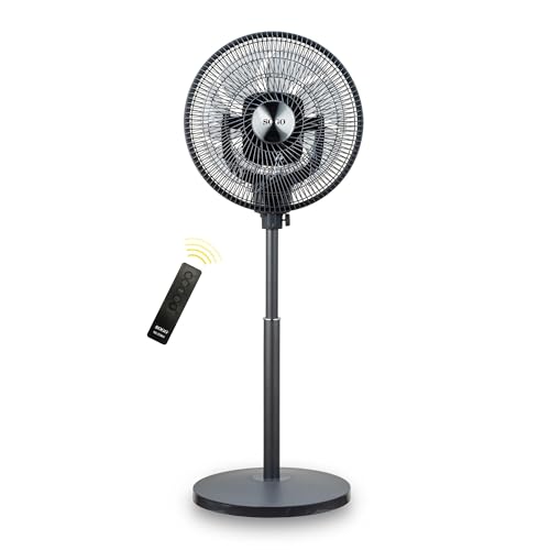 SOGO Ventilador de Pie 40 cm 65W Oscilación 360° – Ventilador Negro de Alta Potencia con 3 Velocidades, Altura Regulable, Cabezal Multidireccional y Base Estable