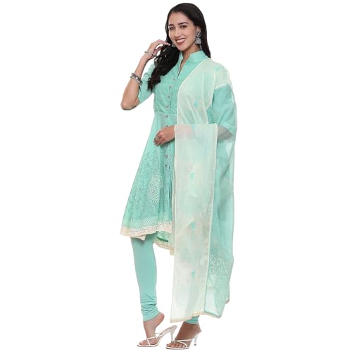 Image of BIBA Women Cotton Asymmetric Solid Kurta Churidar Suit Set