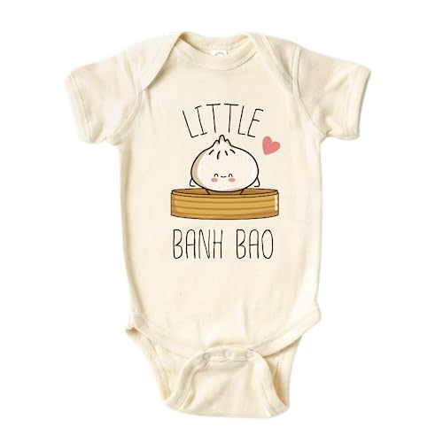Image of MangoHouse Personalized Baby Bodysuit Funny Little Banh Bao Kid Tshirt Baby Announcement Baby Outfit for Baby Gift for Baby Shower Gift for Auntie (Short Sleeve Natural, 3-6m)