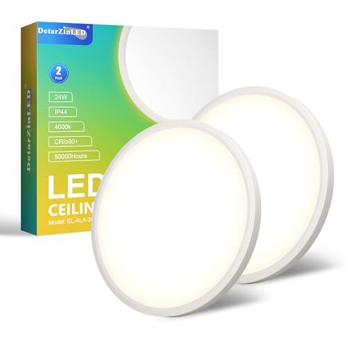 2Pcs lampara de techo Cocina Dormitorio, 24W 4000K 2640LM 30CM Plafon Led Techo con Mando Distancia, IP44 Modernas Candeeiro Teto Downlight Focos Luz Interior Salon[ Clase de eficiencia energética E]