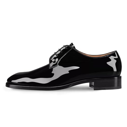 FOWT Men Glossy Closed Toe Lace Up Oxfords Comfy Low Heel Gentlemen Daily Dressy Shoes Size 4-16 US3