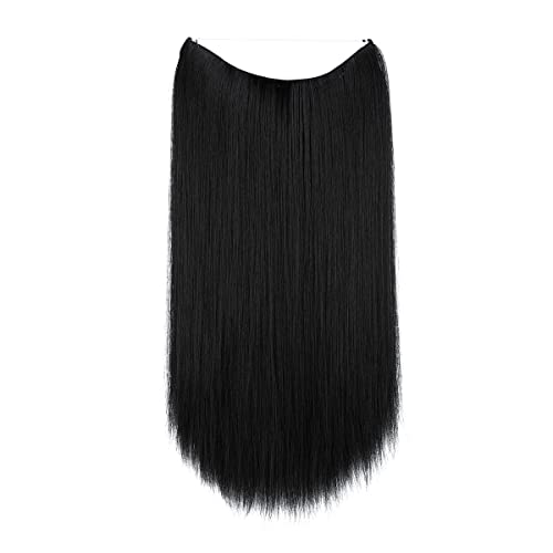 Image of SARLA Invisible Wire Hair Extensions Black Straight Long Synthetic Hairpieces for Women 22 Inch Adjustable Headband Heat Resistant Fiber No Clip