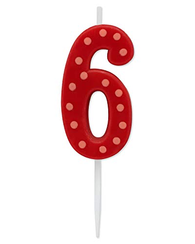 Image of Papyrus Number 6 Birthday Candle, Red Polka Dots (1-Count)