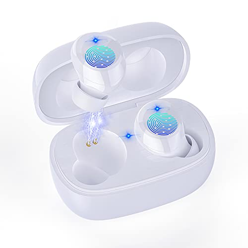 Wireless Earbuds, Bluetooth 5.1 Headphones Deep Bass Sound with Mic Noise Cancelling 24H Playtime Charging Case in-Ear Earphones IPX7 Waterproof Touch Control Stereo Headset for Sport Workout White