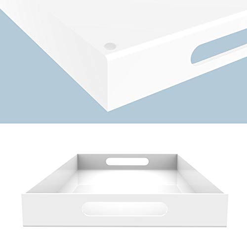 Vale Arbor White Acrylic Serving Tray For Vanity, Bathroom, Ottoman, Organizer And Décor With Handles (Rectangle, Large) #TOP1