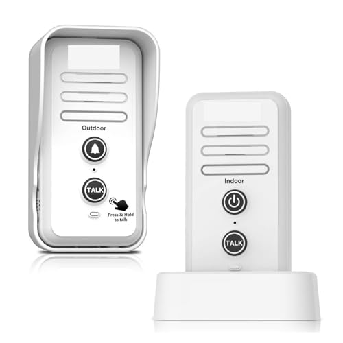 Citofono di interfono for campanelli senza fili con portata di 0,5 miglia Regola il volume del ricevitore del campanello ricaricabile Tappo impermeabile per le imprese(White 1T1)