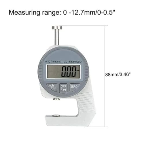 Calibrador de espesores digital, rango de medición 0-12,7 mm, resolución en milímetros, con pantalla clara, ligero, para automóviles y materiales planos como papel, plástico, tela y cuero miniatura 6