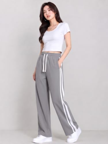 Image of Samfor Woman's Loose Fit Track Pants - Polycotton Joggers with Elastic Waistband & Side Pockets, Lower Comfortable for Gym, Running & Casual Wear