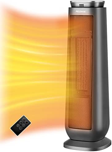 PELONIS PTH15A4BGB Ceramic Tower 1500W Indoor Space Heater with Oscillation, Remote Control, Programmable Thermostat & 8H Timer, ECO Mode, Tip-Over Switch & Overheating Protection.Grey