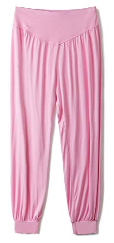 ezShe Calça feminina de algodão modal Harem Pilates Yoga Sports Workout, Light Pink, XX-Large