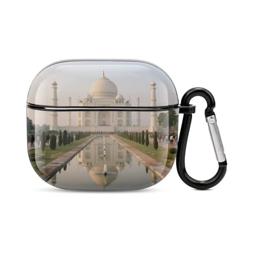 Custodia per cuffie Bluetooth Taj Mahal Gardens custodia antiurto in policarbonato copertura completa compatibile con ricarica wireless e AirPods 3a generazione con fibbia di sicurezza