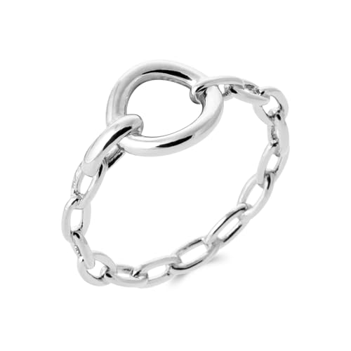 Bague en Argent 925 cabochon rond et anneau chaîne pour femme