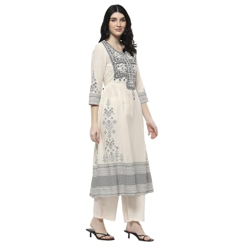 Image of BIBA Women Cotton Gathered Printed Suit Set
