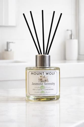 Image of Jasmine Serenity Reed Diffuser Air Freshener 50ml with 5 Premium Black Reed Sticks | Long Lasting Floral Fragrance for Home, Bathroom, Office desks & Small Rooms