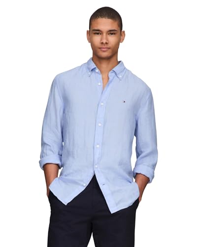 Image of Tommy Hilfiger Men's Long Sleeve Casual Linen Button Down Shirts in Regular Fit