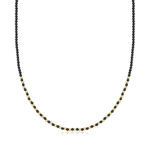 Ross-Simons 3mm Onyx and 10kt Yellow Gold Bead Necklace