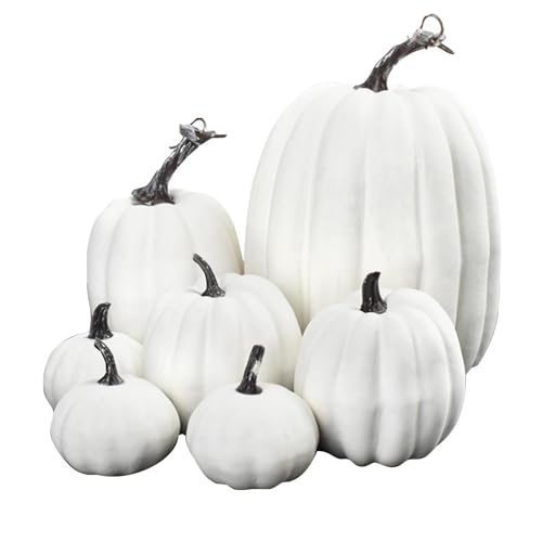 Zucche artificiali, Ornamento di zucca, Decorazione di zucche bianche, Grandi zucche finte raccolte per l'autunno, Decorazioni autunnali di zucca artificiale, zucca di simulazione realistica