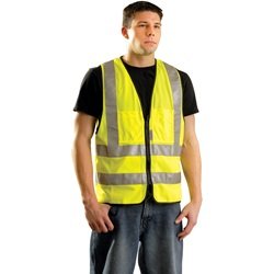 Occunomix LUX-SSFS-YXL Premium Solid Dual Stripe Surveyor Safety Vests, X-Large, Yellow