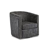 Signature Design by Ashley Brentlow Tufted Barrel Accent Swivel Chair, Distressed Black