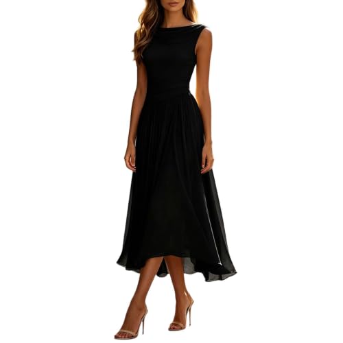 Robe fluide élégante noire col rond coupe grande taille