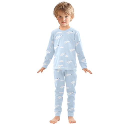 Fustylead White Aircraft on Light Blue Background Pajamas Cotton Sleepover PJ Set Long Sleeve Lounge Wear3