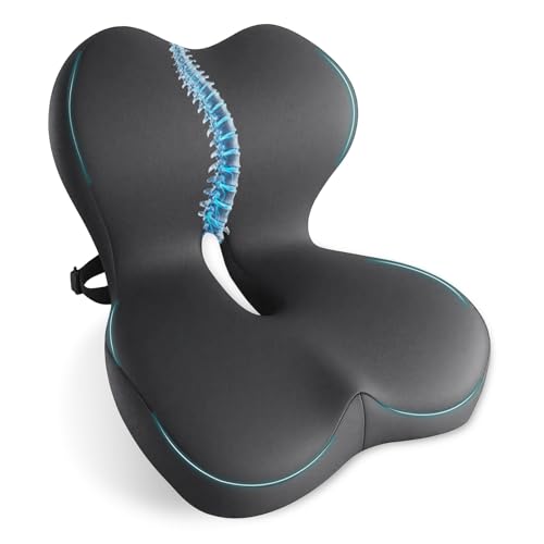 Image of Memory Foam Seat Cushion,Office Chair Cushion with Lumbar Support for Back Pressure Relief, Car Seat Cushion with Adjustable Strap,Sciatica Pad Cushions for Car,Truck,(C-Dark Grey)