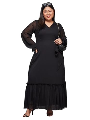 Image of Miss Chase A+ Women's Floral Printed Relaxed Fit V -Neck 3 /4Th Sleeve Georgette Maxi Dress