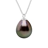 tahitiperlen ⭐ Halskette Echte Tahiti-Zuchtperle Oval 8-9 mm - Qualität A + - Massivsilber 925 Tausendstel - Venezianische Kette Länge 42 cm - GARANTIE 2 JAHRE - Dieses Schmuckstück wird in seiner PRESTIGE Schatulle geliefert und wird von seinem Echtheitszertifikat und der Internationalen Garantie PEARLS & COLORS begleitet.