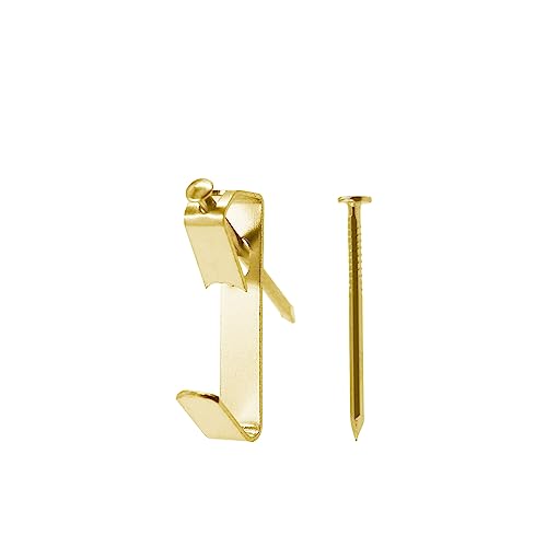 Image of 100 Piece Picture Hanging Kit with 30LB Gold Picture Hooks and Screws for Wall Mounting