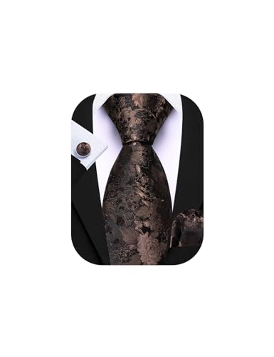Image of Barry.Wang Flower Ties for Men Handkerchief Cufflinks Set Wedding Necktie Set Party