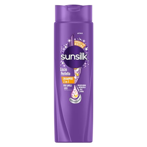 Sunsilk,Shampoo Liscio Perfetto 2in1,Shampoo e Balsamo per Capelli Lungo e Setosi,Formula Active Fusion con Olio di Argan,Proteine della Seta e Biotina per Capelli Visibilmente Sani,250ml,1 item