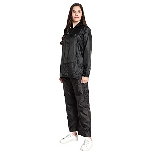 Image of Zacharias Women's Waterproof Reversible Double Layer Solid Raincoat with Pant (RG-2) (Black)