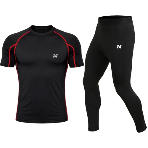 Image of NINQ Men Polyester Spandex Men's Sports Running Set Compression Shirt + Pants Skin-Tight Long Sleeves Quick Dry Fitness Tracksuit Gym Yoga Suits