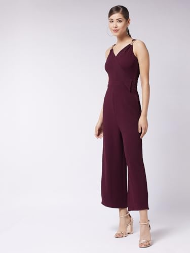 Image of Miss Chase Women's Halter Neck Sleeveless Solid Wide Leg Sequin Paneled Regular Length Jumpsuit