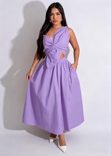 Image of YUEWOO Midi Dresses for Women Casual Summer Sundresses Vacation Outfits Spaghetti Strap Smocked Women Maxi Dress with Pockets