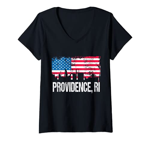 Donna Retro bandiera americana American City Skyline Providence Rhode Island Maglietta con Collo a V