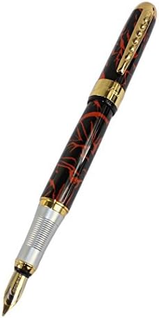 Gullor Beautiful Calligraphy & Art Fountain Pen Jinhao 250 Black with Orange Grain Pen Golden Clip Pen