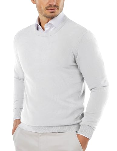 COOFANDY Mens Jumper Crew Neck Sweater Knitted Pullover Long Sleeve Knitwear Jumpers for Men UK White L
