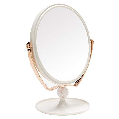 YEAKE Magnifying Makeup Vanity Mirror,ABS Plastic Double Sided 3X Magnification 360°Swivel Beauty Make Up Mirror Cosmetic Table Desk Mirror 8" Oval Cover