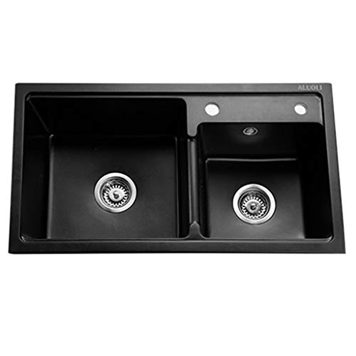 Éviers de cuisine Salle de bain Lavabo Noir Quartz Pierre Ménage Double Lavabo Nettoyage Lavabo Couverts de lavabo (Couleur : noir, Taille : 68 x 39 x 22 cm) (Noir 75 x 41 x 22 cm) Décoration