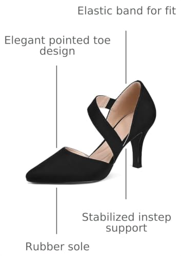 Image of mysoft Women's Pointed Toe Pumps Stiletto Heel Dress Shoes Wide Width | 3 Inch Stiletto Heel, Closed Toe, Wide Width, Elastic Strap, Comfortable, Daily, Wedding Party, Formal, Office Work Dressy